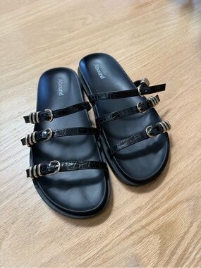 Abound Black Croc-Effect Triple-Buckle Slide Sandals with Gold Hardware